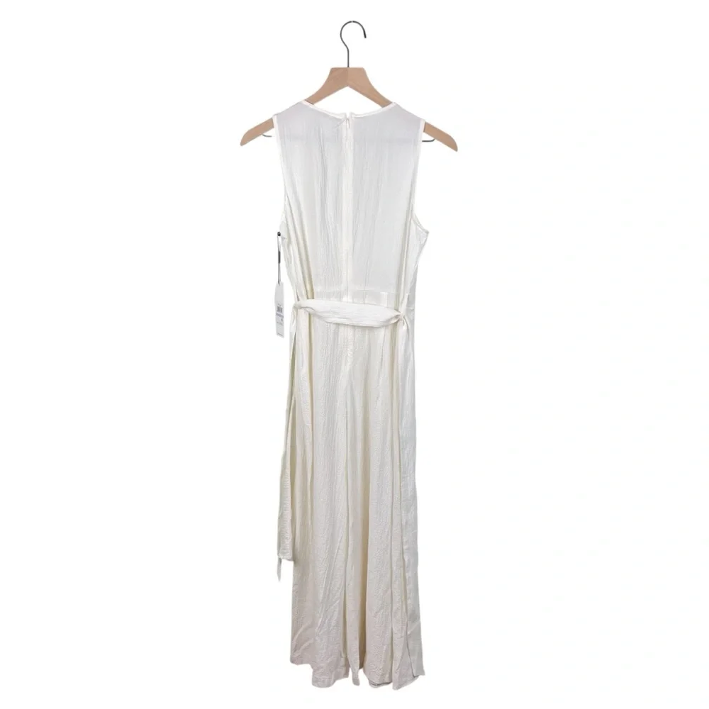 NEW Calvin Klein Gauze Mock-Wrap Jumpsuit White Size 6 Wide Leg Sleeveless Boho